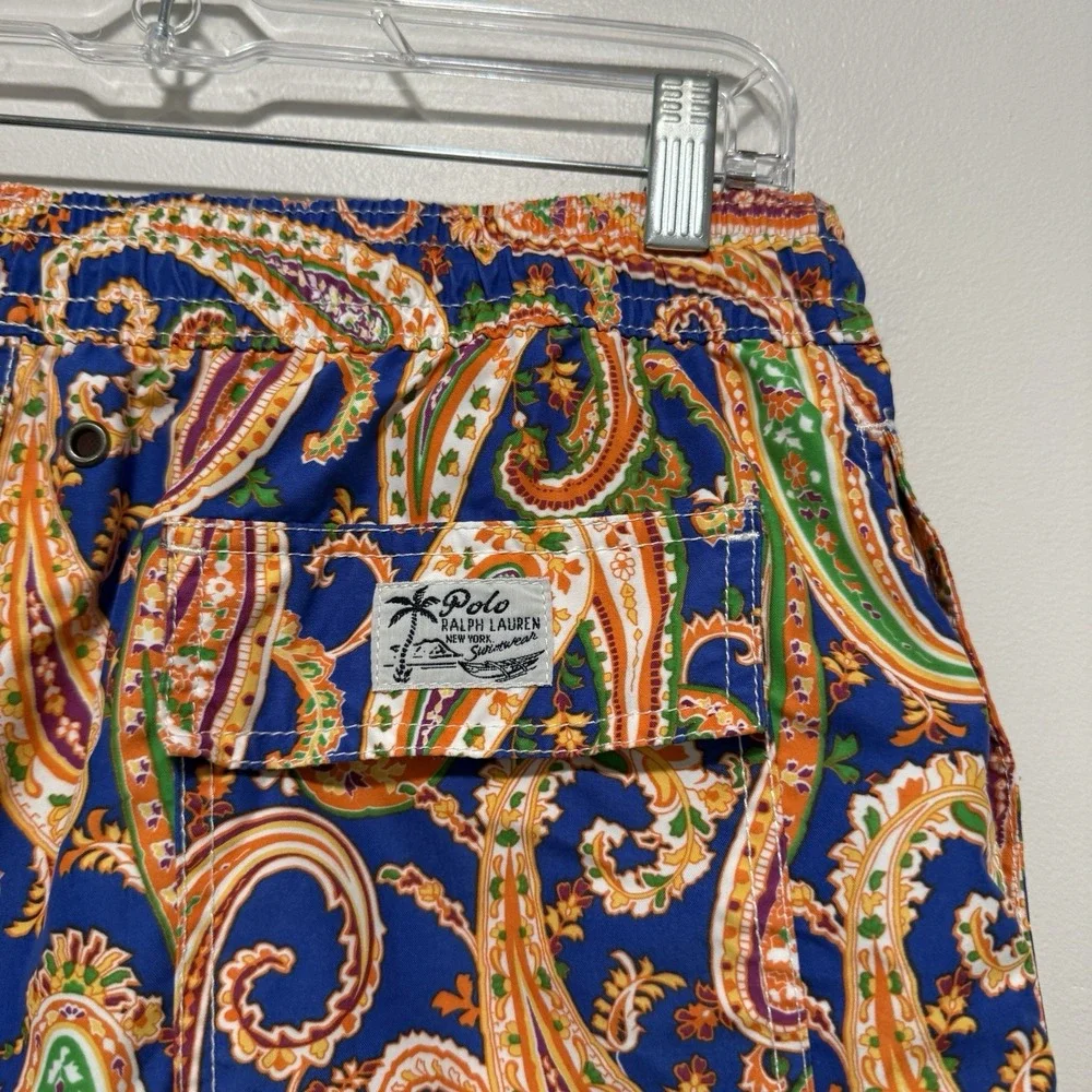 Polo Ralph Lauren Orange Blue Paisley Print Swim Trunks Size Medium
